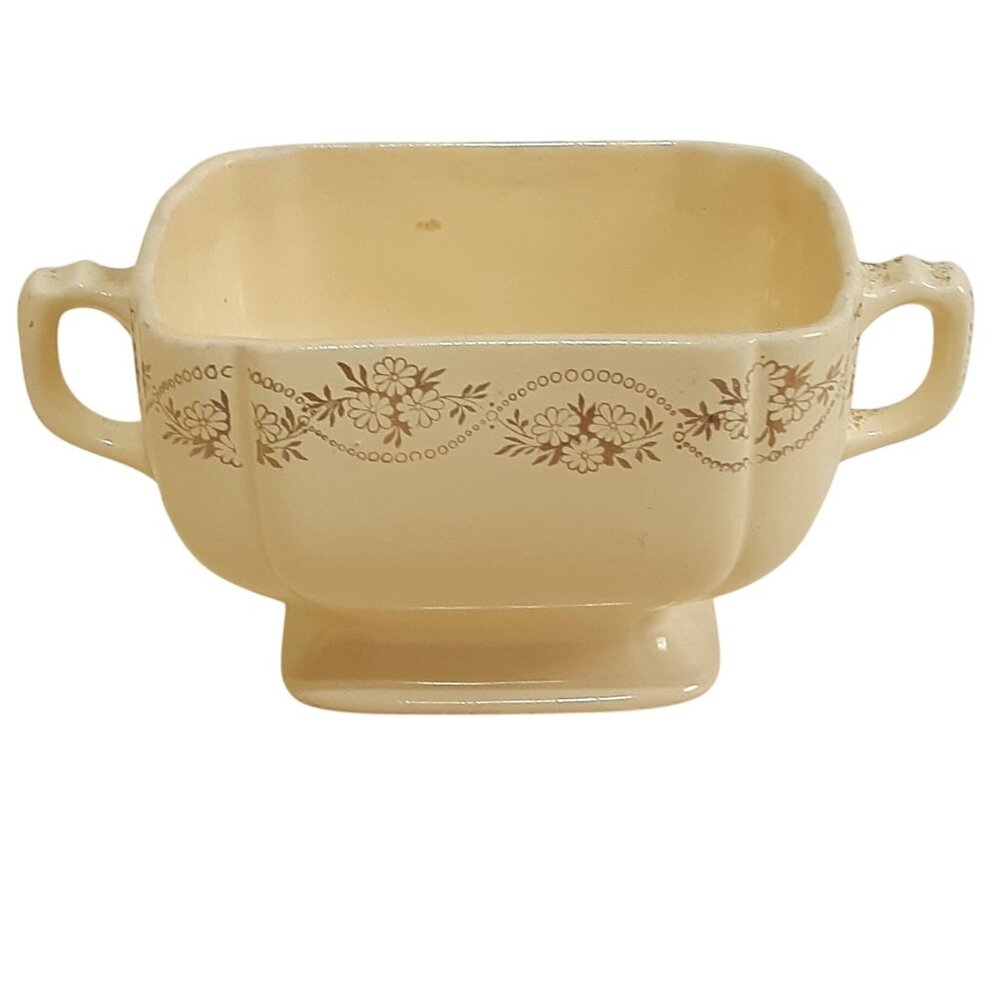 Vintage Homer Laughlin Ceramic Floral Cream Soup Bowl with Handles